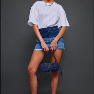 Mid Blue Wash Jean Waistband Contrast Panel Denim Mini Skirt